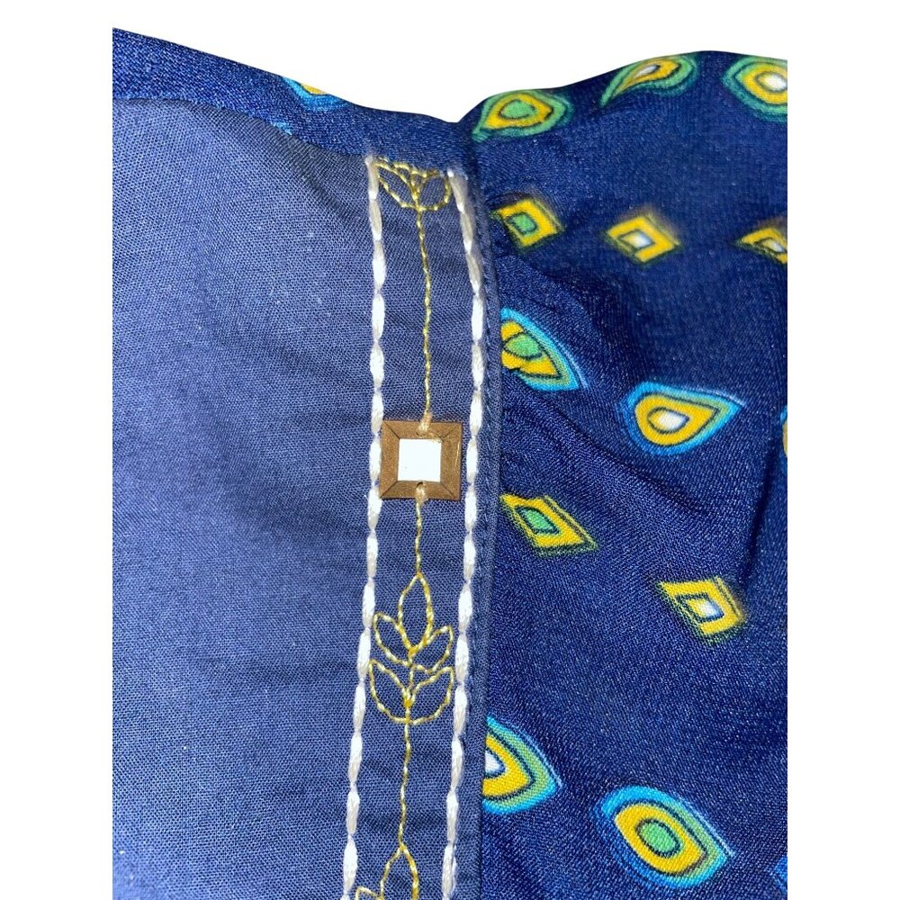 Westbound Womens XL Boho Embroidered V-Neck Pullover Blouse  Navy/Green Sequins - Picture 5 of 15
